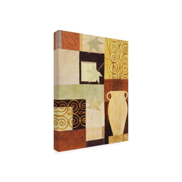 Pablo Esteban 'Leaves And Vase On Squares' Canvas Art,18x24